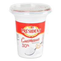 Сметана натуральна President 30% (стакан) 300 г