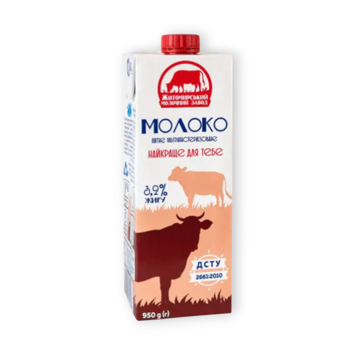 Молоко ультрапастеризоване 3.2% «Житомирський молочний завод» (950 г)
