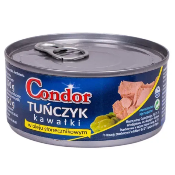 Консервований тунець шматочками в соняшниковій олії Condor, 170 г
