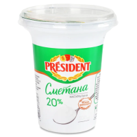Сметана натуральна President 20% (стакан) 300 г