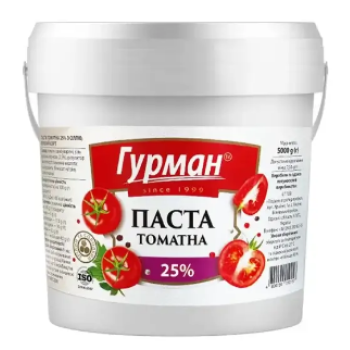 Томатна паста ТМ «Гурман» 25% з сіллю (Перший сорт), відро 5 кг